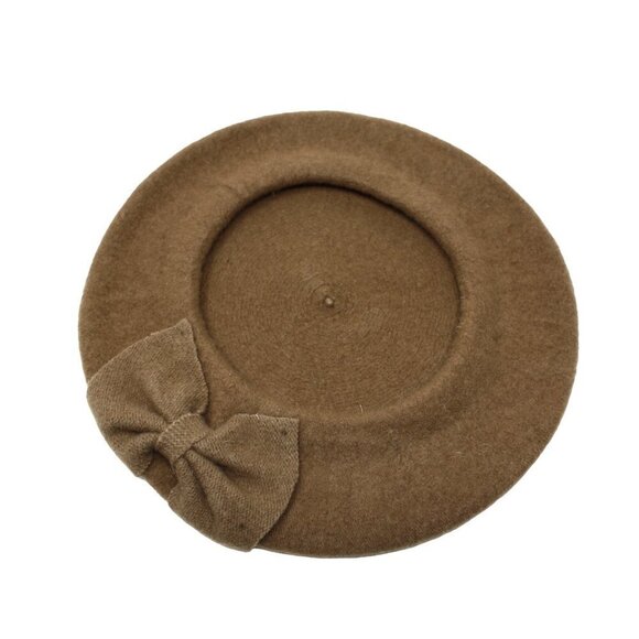 Camel Wool Beret w Bow Warm and Stylish for Church, Dress or Going Out - Hey Viv - Picture 2 of 4